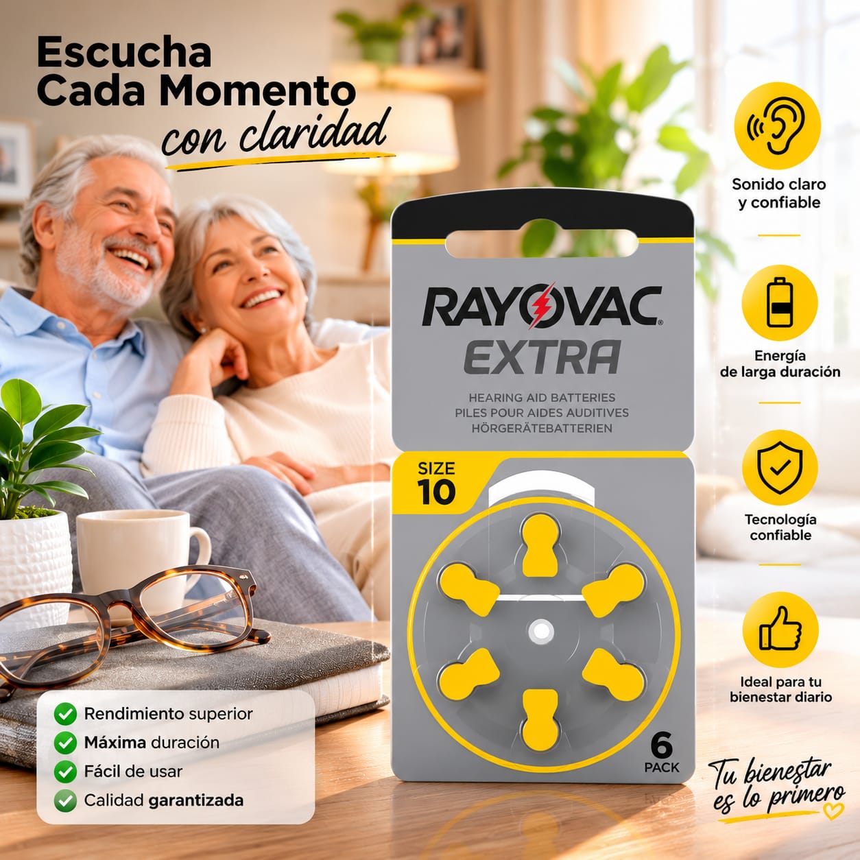 Pilas para Audífonos Rayovac Extra Tamaño 10 Zinc Aire x6 Unidades